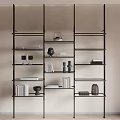 Modern Multi Tier Black Metal Storage And Display Shelf With Books Decorative Vases And Sculptures