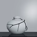 White Ceramic Vase With Black Twig Decor On Grey Tabletop And Light Grey Wall 3d model