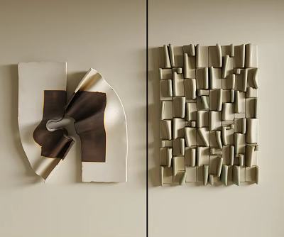 Modern Abstract And Geometric Wall Hangings With White Brown Beige Ceramic Design 3d model