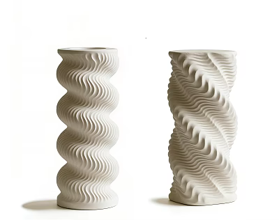 White Ceramic Decorative Ornaments Set With Spiral Wave Patterns For Home Styling 3d model
