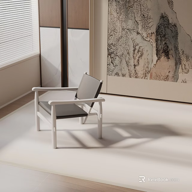 Comfortable Modern Lounge Chair With White Frame Black Cushion In Minimalist Living Room Space 3d model 