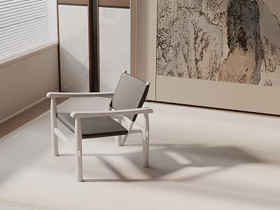 Comfortable Modern Lounge Chair With White Frame Black Cushion In Minimalist Living Room Space 3d model