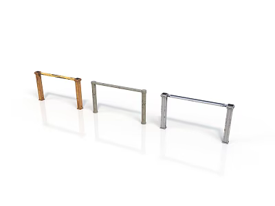 Three Different Colored Metal Cabinet Handles In Gold Silver And Gray 3d model