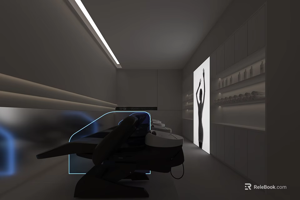 Modern Beauty Hair Salon Interior With Professional Salon Chair And Beauty Product Displays 3d model 