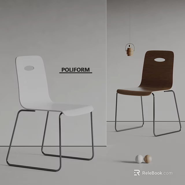 POLIFORM Modern Dining Chairs With White And Brown Sleek Design And Metal Frames 3d model 