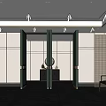 Modern Store Front Desk With Green Pillars Marble Floor And Minimalist Walls