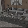 Modern Gray L Shaped Sofa Coffee Table Set With Throw Pillows And Area Rug 3d model