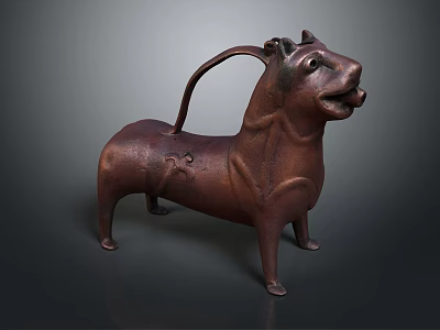 Copper Dog Shaped Wine Ewer With Curved Handle And Intricate Body Patterns 3d model