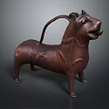 Copper Dog Shaped Wine Ewer With Curved Handle And Intricate Body Patterns
