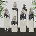 Traditional Decorative Stone Pillars With Stone Lions And Intricate Cloud Patterns