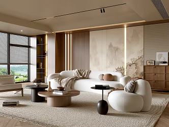 Modern Style Living Room Antique Living Room Sofa Coffee Table Combination Leisure Sofa Chair Jewelry Background Wall 3d model
