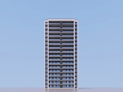 Modern High Rise Residential Building Exterior With Balconies And Blue Sky 3d model