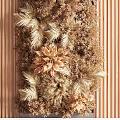 Decorative Greenery Wall Design With Dried Flowers And Wooden Striped Panel Background