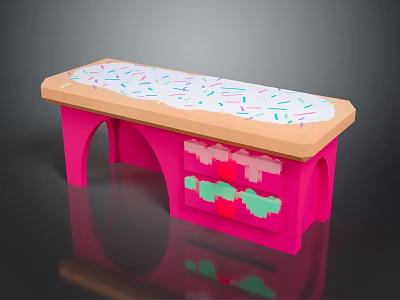 Pink Furniture With Icing Top Colorful Sprinkles Curved Legs And Drawers With Colorful Items 3d model