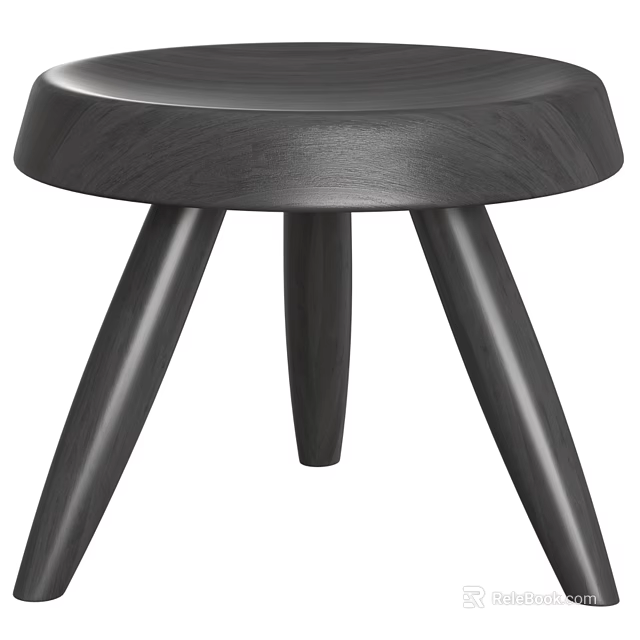 Minimalist Black Wooden Side Table With Round Top And Three Sturdy Legs 3d model 