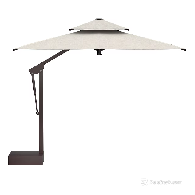 Garden Landscape With Outdoor White Canopy Umbrella And Brown Metal Stand 3d model 