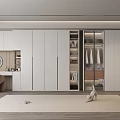 Modern White Wardrobe Interior Design With Open Closed Storage Dressing Table And Rug 3d model