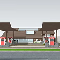 Gas Station Exterior Featuring Fuel Pumps Canopy Building And Parked Cars With Trees
