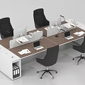 Modern Office Desk Setup With Black Chairs Laptops Documents And File Cabinets 3d model