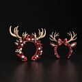 Festive Christmas Red Hair Headbands with Antlers Pearls and Bow Decorations