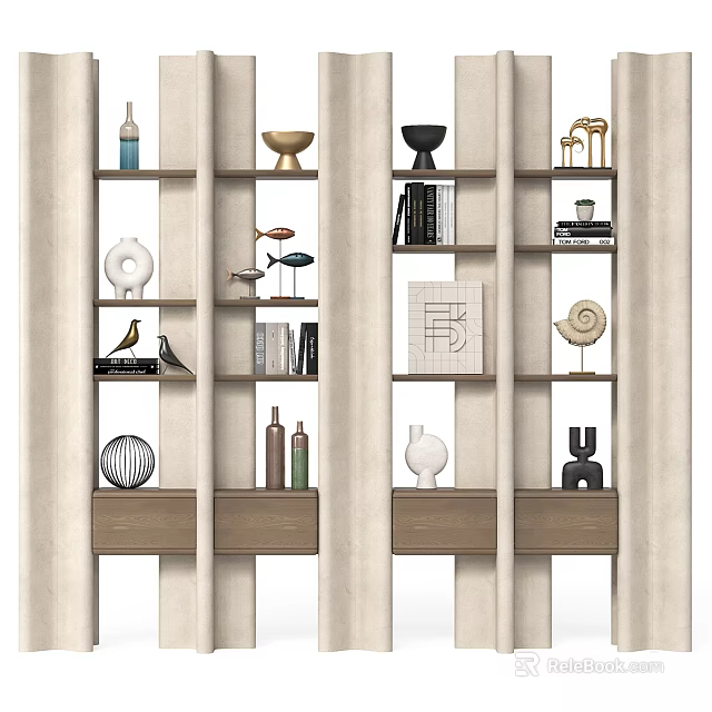 Modern Shelving Unit Display With Decorative Items Books And Sculptures 3d model 