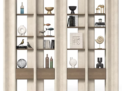 Modern Shelving Unit Display With Decorative Items Books And Sculptures 3d model
