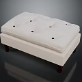 Elegant White Tufted Ottoman With Soft Upholstered Seat And Wooden Legs