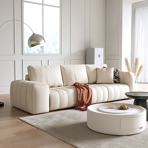 Modern Multiplayer Sofa Cream Sofa Coffee Table Combination 3d model