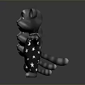 Three Different Sizes Cat Figurines In Black White Spots With Green Eyes On Gray Background