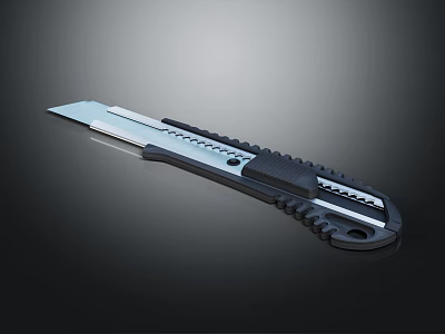 Sturdy Utility Knife With Black Handle Metal Blade Serrated Edge And Non Slip Grip 3d model