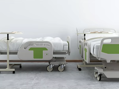 Modern Hospital Beds With Adjustable Frames And Medical Side Tables 3d model