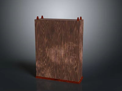 Sturdy Wooden Vertical Cabinet With Brown Wood Grain And Red Top Brackets 3d model