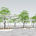 Modern Landscape Design With Geometric White Frames Small Trees And Gray Brick Pavement 3d model
