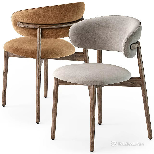 Modern Brown And Gray Leisure Chairs With Velvet Upholstery And Wooden Legs Design 3d model 