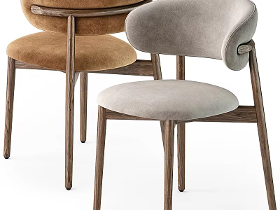 Modern Brown And Gray Leisure Chairs With Velvet Upholstery And Wooden Legs Design 3d model