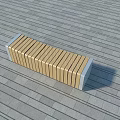 Modern Outdoor Bench With Wooden Slat Design And Metal Frame On Gray Stone Floor