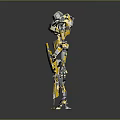 Detailed Mechanical Robot Warrior Design With Yellow Black Armor And Weapon
