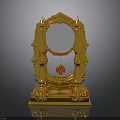 Golden Ornate Mantel Clock With Eye Shaped Dial And Red Orb Decorative Base