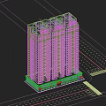 Modern High Rise Residential Building Facade With Large Windows Green Lawn And Blue Sky