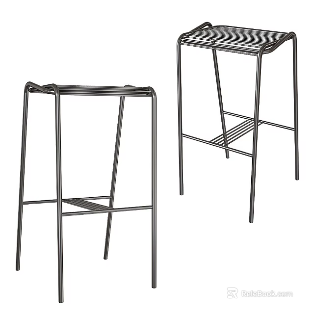 Two Modern Metal Bar Stools with Simple Frame and Footrest Design Structure 3d model 