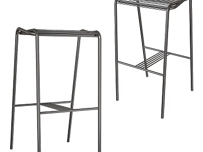 Two Modern Metal Bar Stools with Simple Frame and Footrest Design Structure 3d model