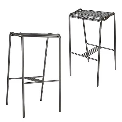 Two Modern Metal Bar Stools with Simple Frame and Footrest Design Structure 3d model