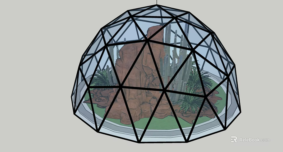 Decorative Glass Dome Ornament Set With Rocks And Green Plants Inside 3d model 