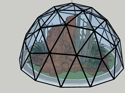Decorative Glass Dome Ornament Set With Rocks And Green Plants Inside 3d model