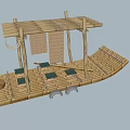 Traditional Wooden Boat Floating on Calm Water With Bamboo Frame Seats and Baskets