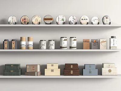 Assorted Decorative Ornament Set on Multi Layered Shelves with Various Designs for Home Decor 3d model