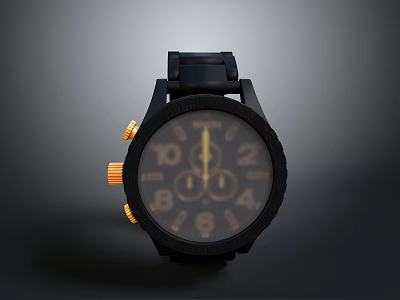Black Analog Watch With Number Markers Subdials Black Strap And Gold Crown 3d model