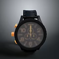 Black Analog Watch With Number Markers Subdials Black Strap And Gold Crown