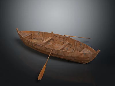 Vintage Wooden Boat With Single Oar And Rustic Details On Dark Background 3d model