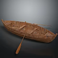 Vintage Wooden Boat With Single Oar And Rustic Details On Dark Background